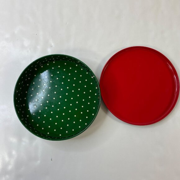 Set Of 3 Vintage Christmas-Themed Metal Tins Festive Poinsettia Polka Dot Design - Picture 8 of 13